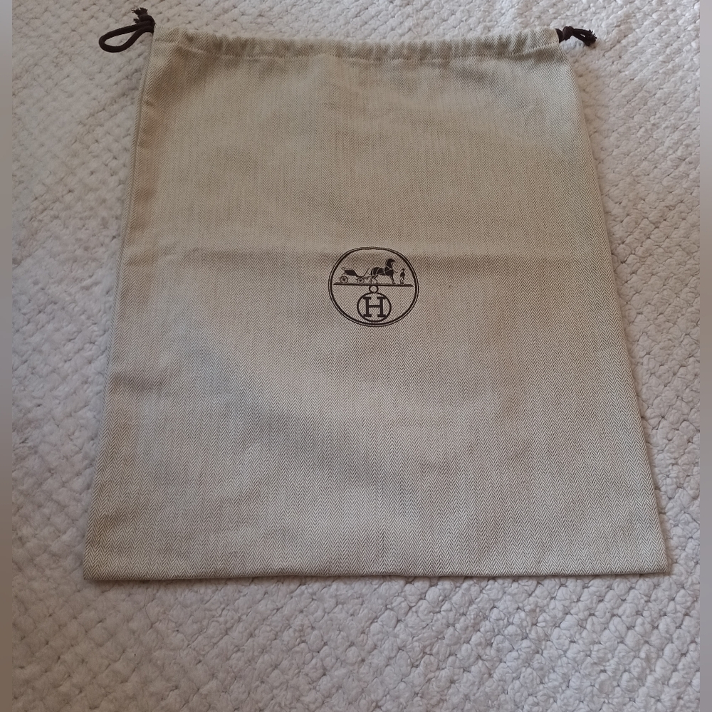 Hermes Beige Canvas Drawstring Dust Bag with Brown Logo